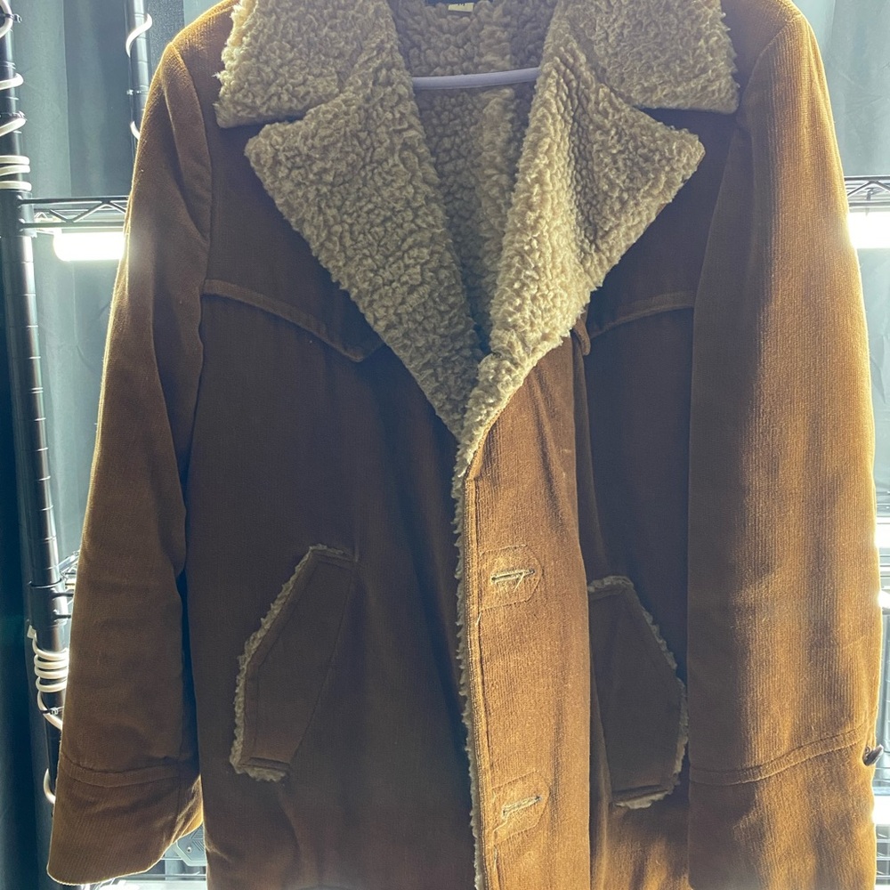 Brown and Cream Pea Coat with Plush Collar